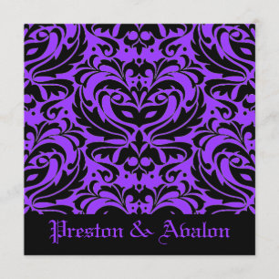 Purple Masquerade Damask Halloween Wedding Invitation