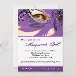 Purple Masquerade Mask Ball Costume Halloween Invitation