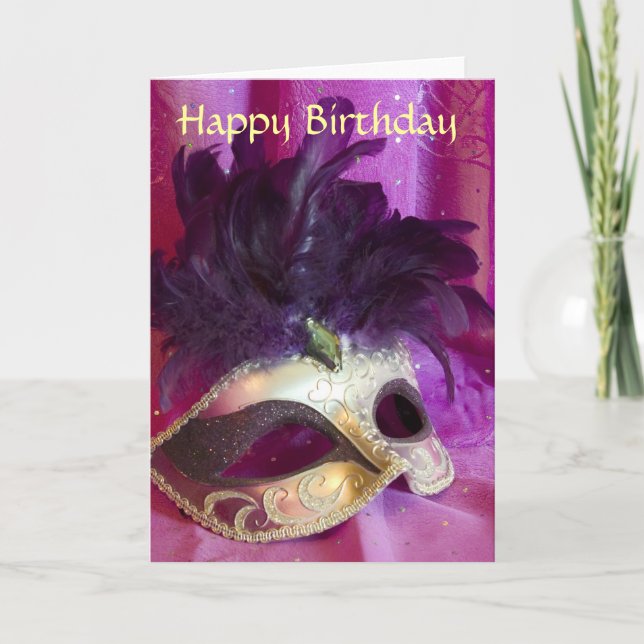 Purple Masquerade Mask Birthday Card (Front)