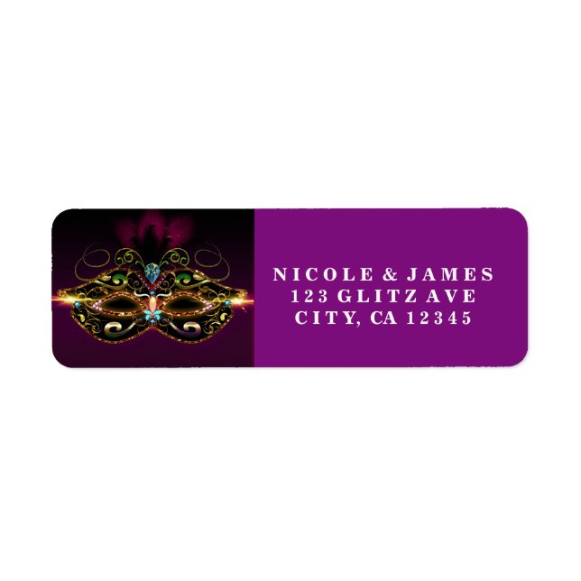 Purple Masquerade Mask Mardi Gras Address Label (Front)