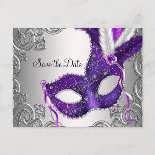 Purple Masquerade Save The Date Announcement Postcard