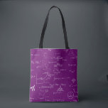 Purple Math Teacher Mathematics Equations Algebra Tote Bag<br><div class="desc">Great tote bag for math students and math teachers. The background is purple and the math equations and graphics are made in white so it looks like chalk. Illustrated and designed by Patricia Alvarez.</div>