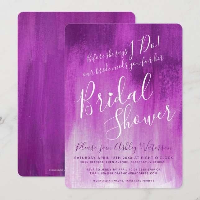 Purple mauve art bridal shower invites (Front/Back)