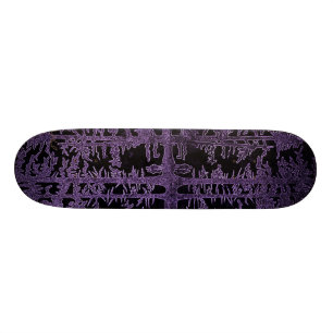 purple, mauve, black forest, into the woods, coupl skateboard