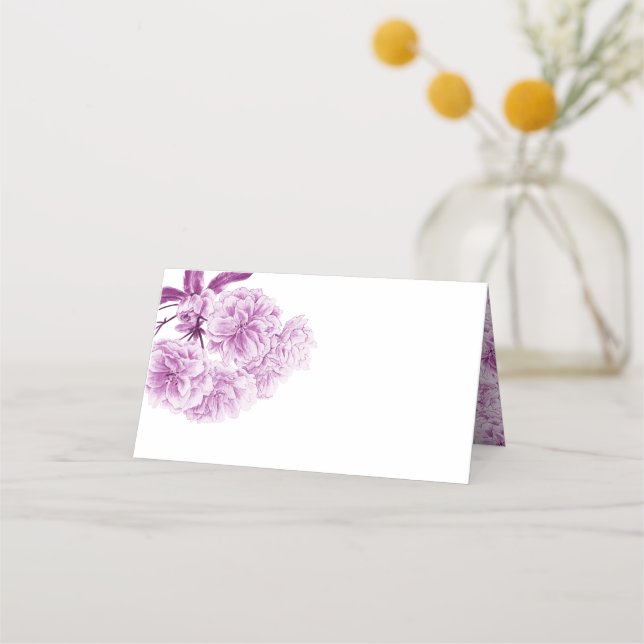 Purple mauve blossom floral tent place cards (Front)