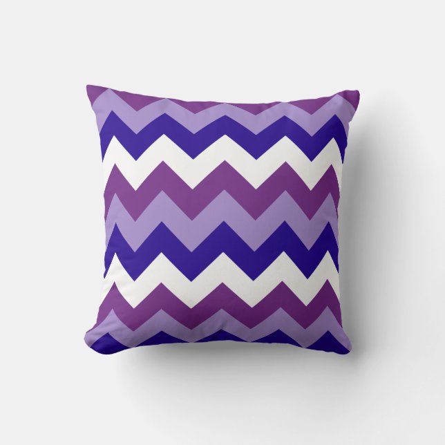 Purple, Mauve, Blue, White Diagonal Chevrons Cushion (Front)