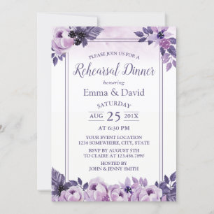 Purple Mauve Floral Wedding Rehearsal Dinner Invitation