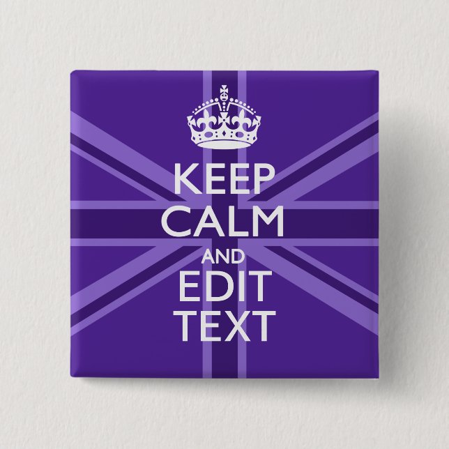 Purple Mauve Keep Calm And Your Text Union Jack 15 Cm Square Badge (Front)