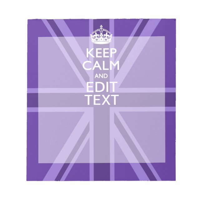 Purple Mauve Keep Calm And Your Text Union Jack Notepad (Front)