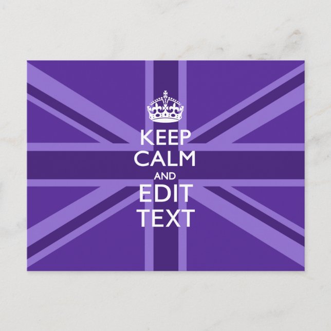 Purple Mauve Keep Calm And Your Text Union Jack Postcard (Front)