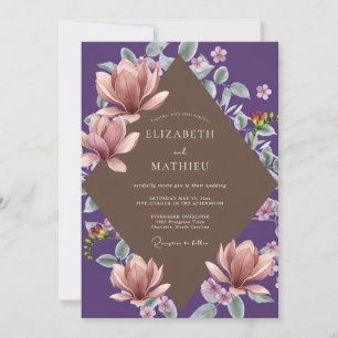 Purple Mauve Magnolia Wedding Invitation