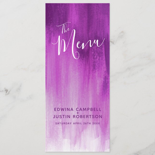 Purple mauve modern graded art wedding menu (Front)