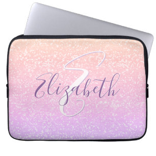 Purple Mauve Peach Sequin Personalized Name Laptop Sleeve