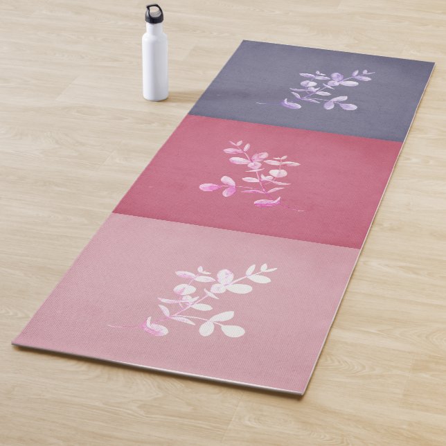 Purple Mauve Pink Floral Spray Tri Colour Yoga Mat (In Situ)