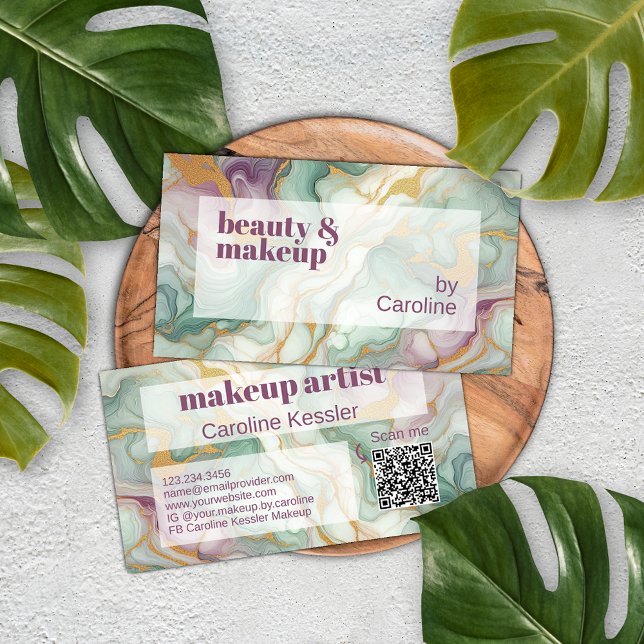 Purple Mauve Pink Green Gold Marble Art Pattern Business Card (Creator Uploaded)