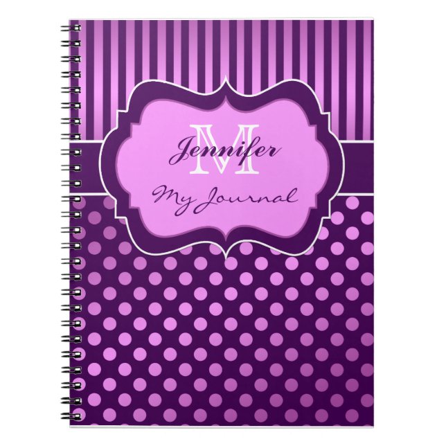 Purple Mauve Polka Dot Striped Journal Notebook (Front)