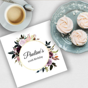 Purple Mauve Rose Floral 100th Birthday Party Napkin