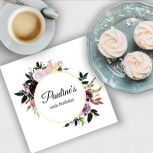 Purple Mauve Rose Floral 60th Birthday Party Napkin
