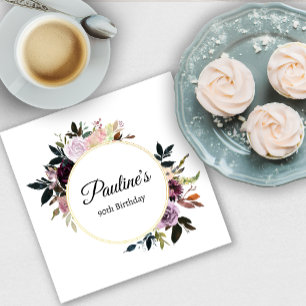Purple Mauve Rose Floral 90th Birthday Party Napkin