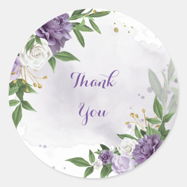 purple mauve white floral greenery classic round s classic round sticker (Front)