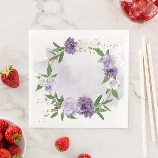 purple mauve white floral wreath napkin (Insitu)