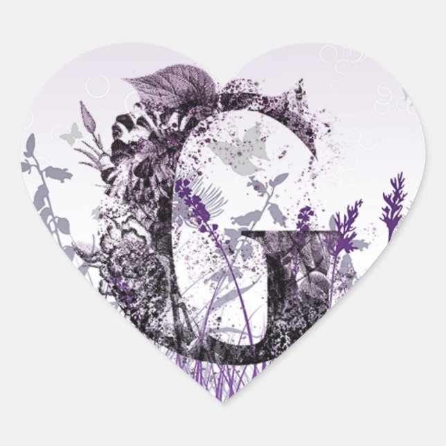 Purple Meadows and Flower Alphabet - Letter G Girl Heart Sticker (Front)