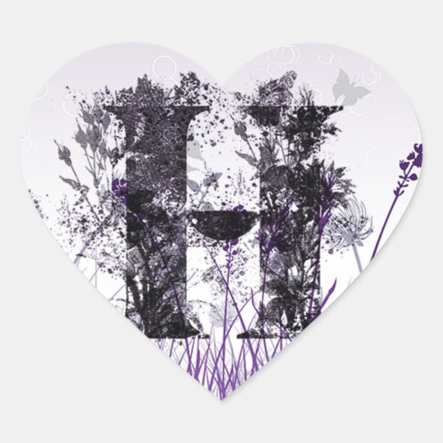 Purple Meadows and Flower Alphabet - Letter H Girl Heart Sticker (Front)