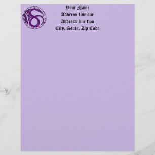 Purple Mediaeval Dragon Fantasy Tattoo Art Letterhead Design
