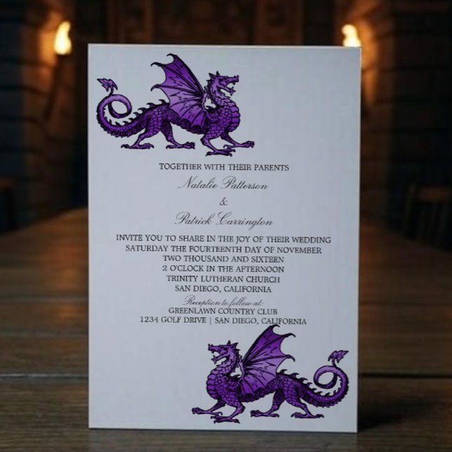 Purple Mediaeval Dragon Wedding Invite (Purple Medieval Dragon Wedding Invite)
