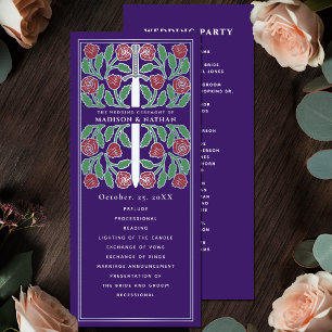 Purple Mediaeval Floral Silver Sword Royal Wedding Programme