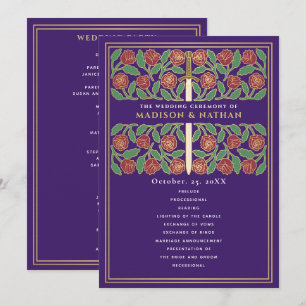 Purple Mediaeval Gold Floral Sword Royal Wedding Programme