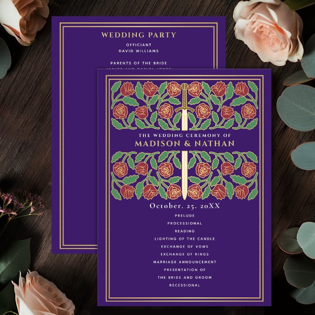 Purple Mediaeval Gold Floral Sword Royal Wedding Programme (Creator Uploaded)