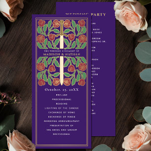 Purple Mediaeval Gold Floral Sword Royal Wedding Programme
