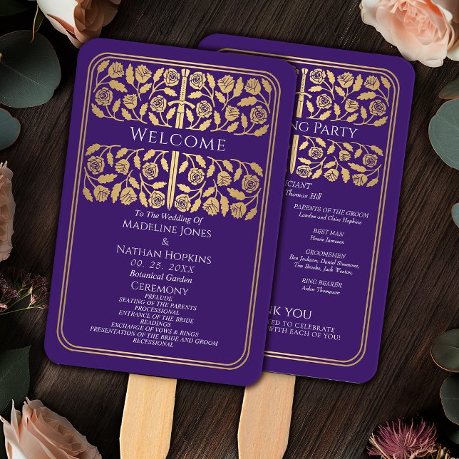 Purple Mediaeval Gold Sword Royal Wedding Program Hand Fan (Creator Uploaded)