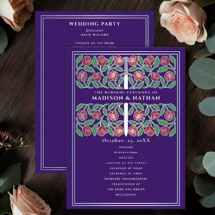 Purple Mediaeval Silver Floral Sword Royal Wedding Programme