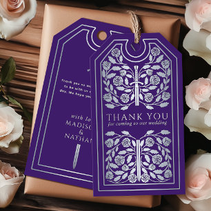 Purple Mediaeval Silver Sword Wedding Thank You Gift Tags