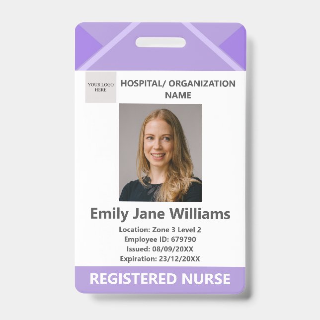 Purple Medical Doctor Nurse Aged Security Photo ID Badge (Front)