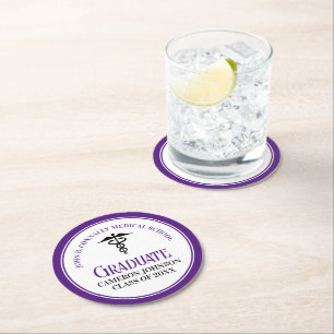 Purple Medical School Graduation Party Custom Round Paper Coaster