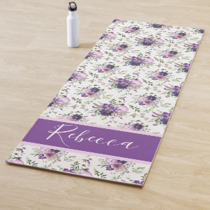 Purple Meditation Watercolor Flower Floral Yoga Mat