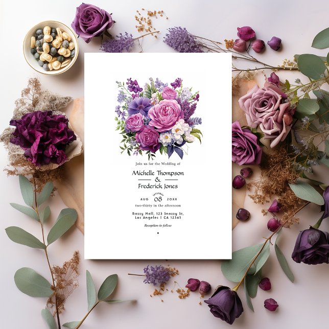 Purple Medley Floral Winter Wedding Invitation (Creator Uploaded)
