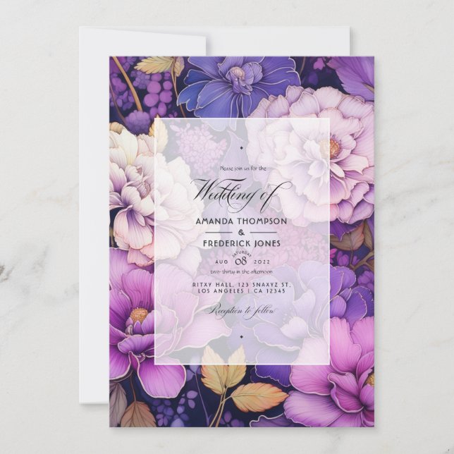 Purple Medley Floral Winter Wedding Invitation (Front)