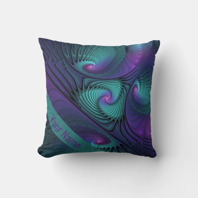 Purple meets Turquoise modern abstract Art name Cushion (Front)