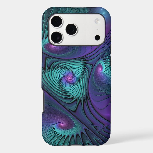 Purple Meets Turquoise Modern Abstract Fractal Art (Back)