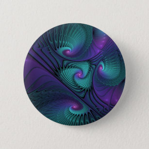Purple Meets Turquoise Modern Abstract Fractal Art 6 Cm Round Badge