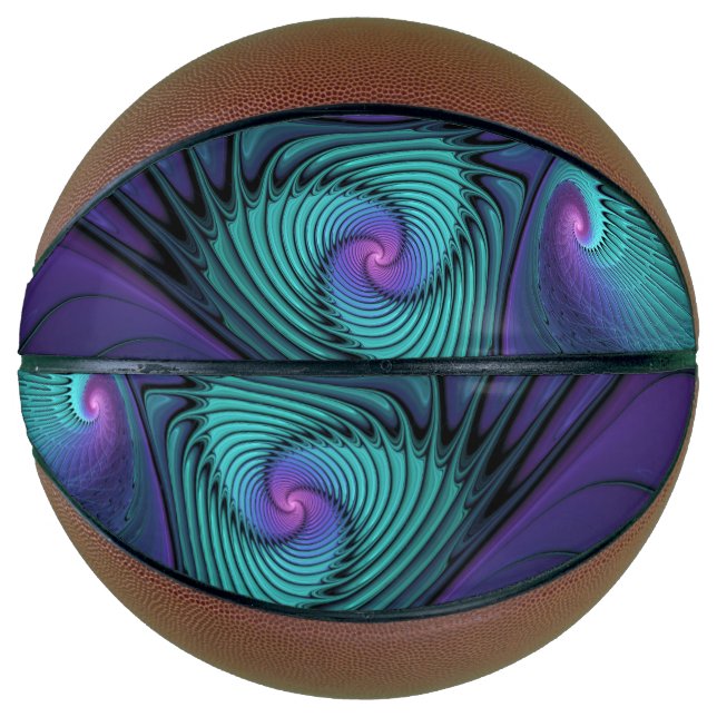 Purple Meets Turquoise Modern Abstract Fractal Art Basketball (Front)