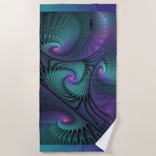 Purple meets Turquoise modern abstract Fractal Art Beach Towel