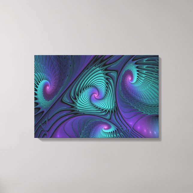 Purple meets Turquoise modern abstract Fractal Art Canvas Print (Front)