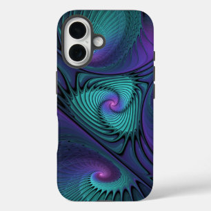Purple meets Turquoise modern abstract Fractal Art iPhone 16 Case