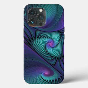Purple Meets Turquoise Modern Abstract Fractal Art iPhone 13 Pro Case