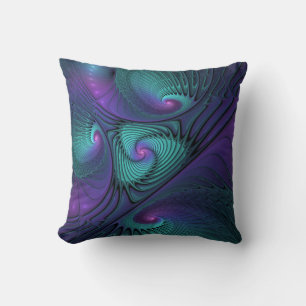 Purple meets Turquoise modern abstract Fractal Art Cushion